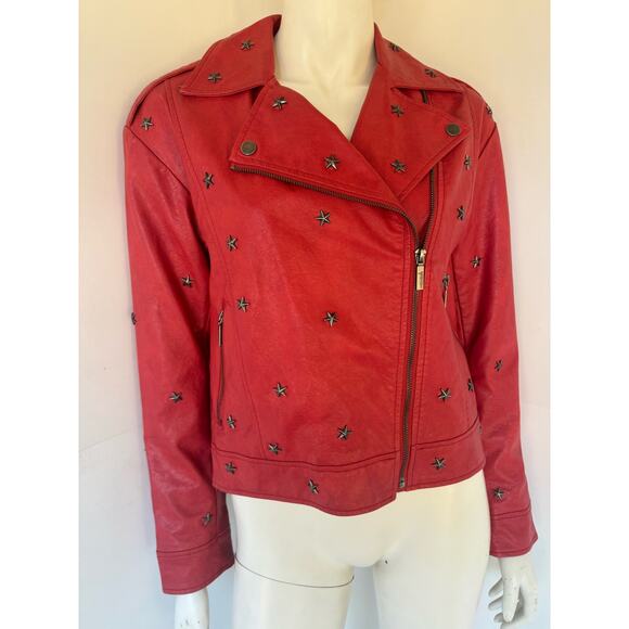 Collection b Star Studded Red Faux Leather Jacket sz S - Picture 3 of 6